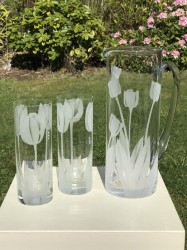 Tulip Pitcher and Glasses glass art by cynthia myers